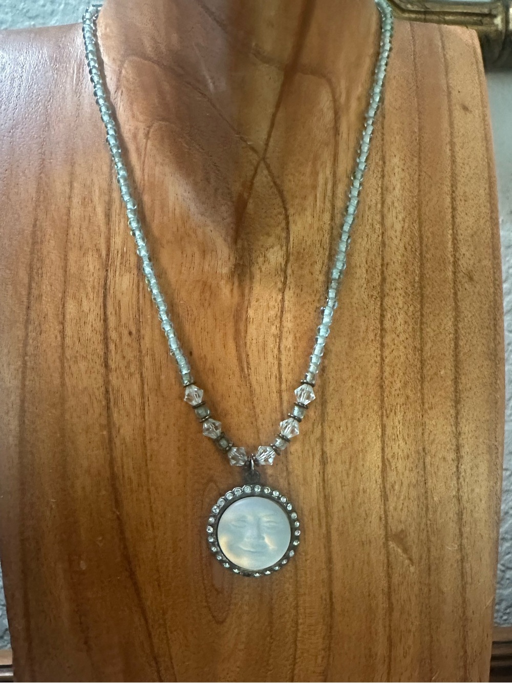 Kirks Folly Iridescent Seaview moon Face Pendant Necklace